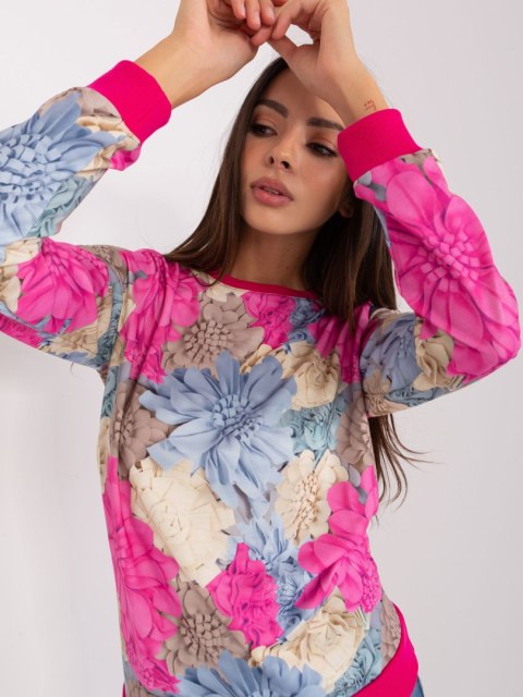 Bluza różowa z nadrukiem kwiatów Bluza różowa z nadrukiem kwiatów
