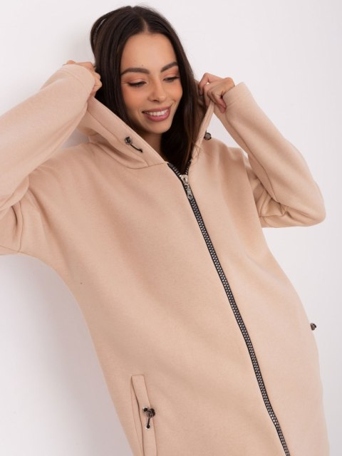 Bluza długa beżowa z kapturem i suwakiem Tina Bluza długa beżowa z kapturem i suwakiem Tina