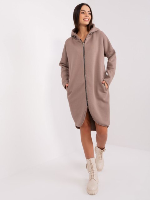Bluza długa ciemnobeżowa z kapturem i suwakiem Tina Bluza długa ciemnobeżowa z kapturem i suwakiem Tina