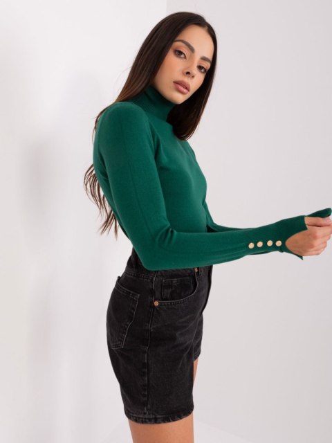 Golf damski sweter ciemnozielony z guzikami na rękawach Golf damski sweter ciemnozielony z guzikami na rękawach
