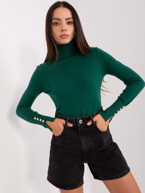 Golf damski sweter ciemnozielony z guzikami na rękawach Golf damski sweter ciemnozielony z guzikami na rękawach