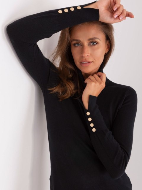 Golf damski sweter czarny z guzikami na rękawach Golf damski sweter czarny z guzikami na rękawach