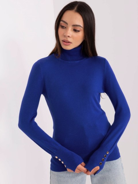 Golf damski sweter kobaltowy z guzikami na rękawach Golf damski sweter kobaltowy z guzikami na rękawach
