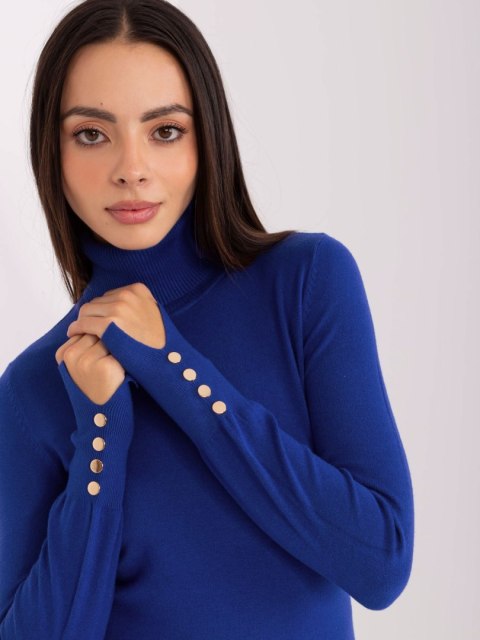Golf damski sweter kobaltowy z guzikami na rękawach Golf damski sweter kobaltowy z guzikami na rękawach