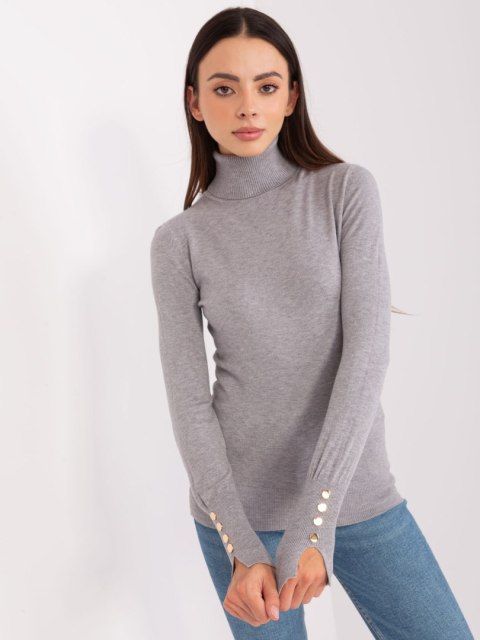 Golf damski sweter szary z guzikami na rękawach Golf damski sweter szary z guzikami na rękawach