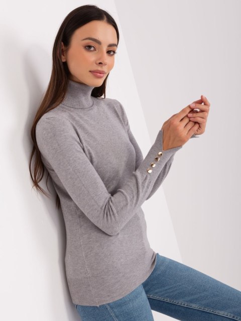 Golf damski sweter szary z guzikami na rękawach Golf damski sweter szary z guzikami na rękawach