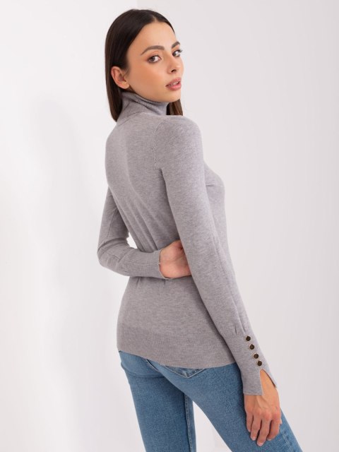 Golf damski sweter szary z guzikami na rękawach Golf damski sweter szary z guzikami na rękawach