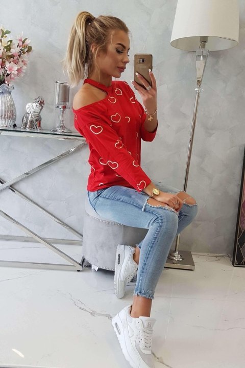 Bluzka z nadrukiem serc czerwona