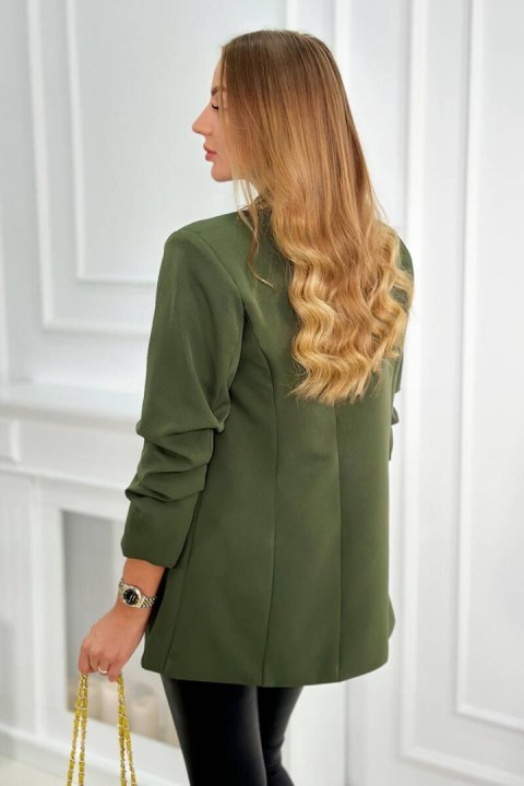 Marynarka z klapami elegancka khaki marszczony rękaw Marynarka z klapami elegancka khaki marszczony rękaw