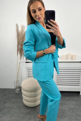 Komplet elegancki marynarka ze spodniami turkusowy