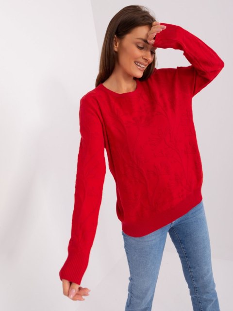Sweter damski klasyczny ze ściągaczami czerwony Sweter damski klasyczny ze ściągaczami czerwony