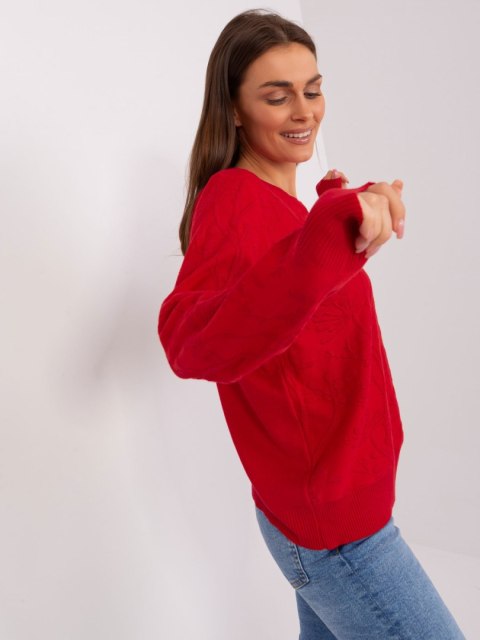 Sweter damski klasyczny ze ściągaczami czerwony Sweter damski klasyczny ze ściągaczami czerwony