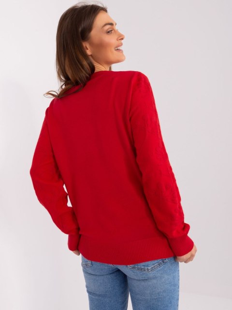 Sweter damski klasyczny ze ściągaczami czerwony Sweter damski klasyczny ze ściągaczami czerwony