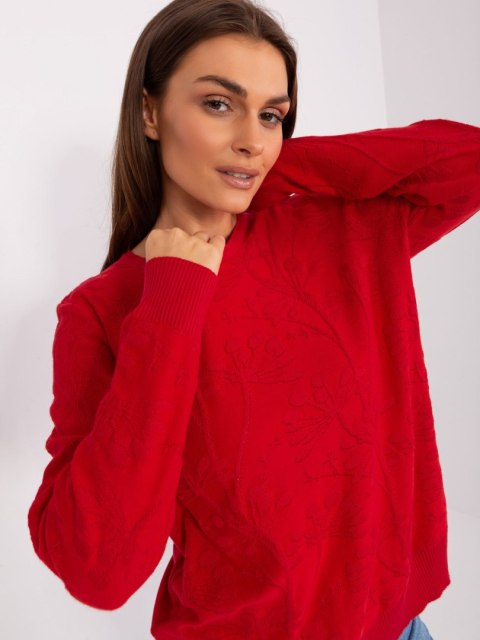 Sweter damski klasyczny ze ściągaczami czerwony Sweter damski klasyczny ze ściągaczami czerwony