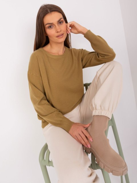 Sweter bawełniany oliwkowy z długim rękawem basic Sweter bawełniany oliwkowy z długim rękawem basic