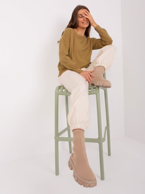 Sweter bawełniany oliwkowy z długim rękawem basic Sweter bawełniany oliwkowy z długim rękawem basic