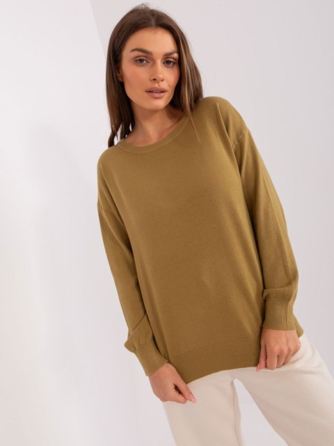 Sweter bawełniany oliwkowy z długim rękawem basic Sweter bawełniany oliwkowy z długim rękawem basic
