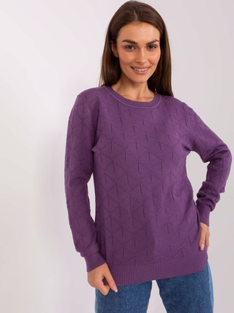 Sweter damski klasyczny basic fioletowy we wzory Sweter damski klasyczny basic fioletowy we wzory