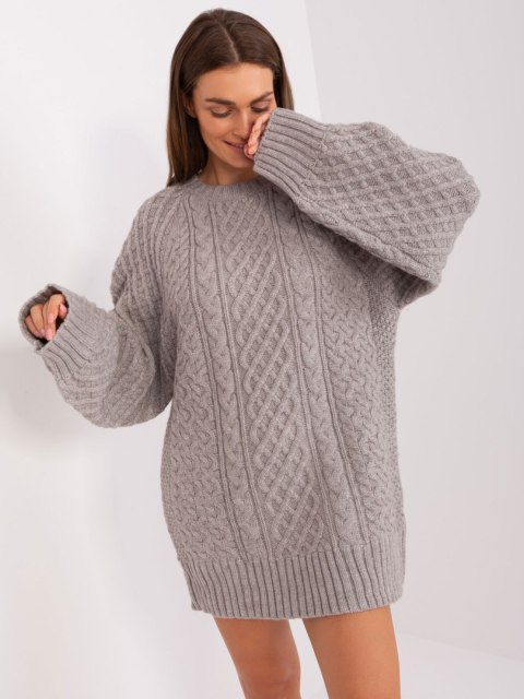 Sweter damski oversize szary dzianinowy akrylowy