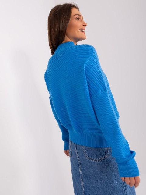 Sweter z półgolfem niebieski, oversize, nietoperz, asymetryczny Sweter z półgolfem niebieski, oversize, nietoperz, asymetryczny