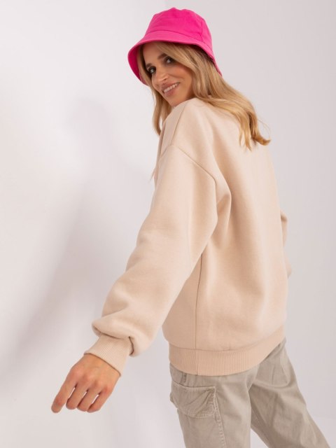 Bluza ocieplana oversize beżowa z napisem Bluza ocieplana oversize beżowa z napisem