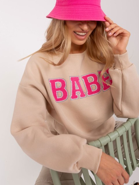 Bluza ocieplana oversize beżowa z napisem Bluza ocieplana oversize beżowa z napisem
