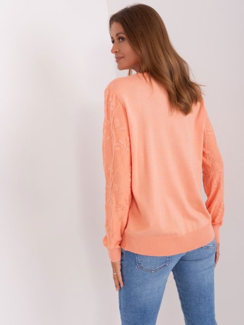 Sweter damski klasyczny ze ściągaczami brzoskwiniowy Sweter damski klasyczny ze ściągaczami brzoskwiniowy