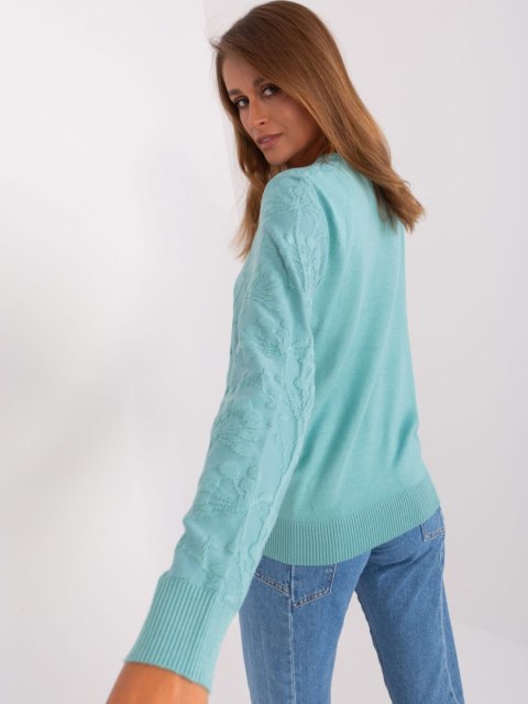 Sweter damski klasyczny ze ściągaczami miętowy Sweter damski klasyczny ze ściągaczami miętowy