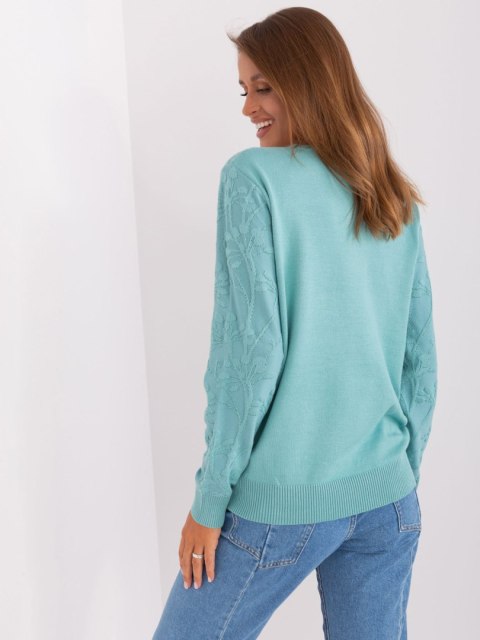 Sweter damski klasyczny ze ściągaczami miętowy Sweter damski klasyczny ze ściągaczami miętowy