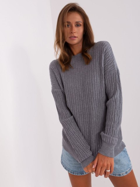 Sweter damski klasyczny ciemnoszary zdobiony przód Sweter damski klasyczny ciemnoszary zdobiony przód