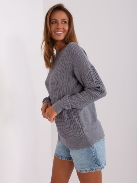 Sweter damski klasyczny ciemnoszary zdobiony przód Sweter damski klasyczny ciemnoszary zdobiony przód