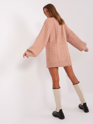 Sweter damski oversize ciemnoróżowy dzianinowy akrylowy