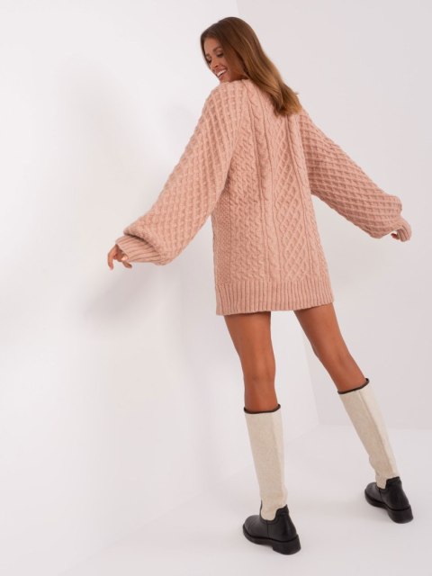 Sweter damski oversize ciemnoróżowy dzianinowy akrylowy Sweter damski oversize ciemnoróżowy dzianinowy akrylowy