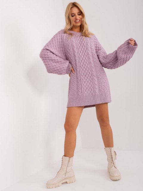 Sweter damski oversize jasny fiolet dzianinowy akrylowy Sweter damski oversize jasny fiolet dzianinowy akrylowy