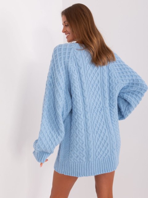 Sweter damski oversize jasnoniebieski dzianinowy akrylowy Sweter damski oversize jasnoniebieski dzianinowy akrylowy
