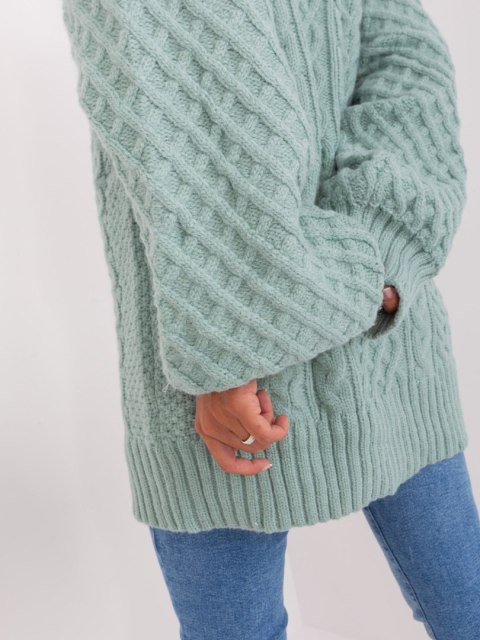 Sweter damski oversize miętowy dzianinowy akrylowy Sweter damski oversize miętowy dzianinowy akrylowy
