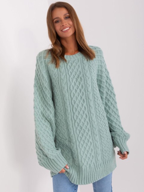 Sweter damski oversize miętowy dzianinowy akrylowy Sweter damski oversize miętowy dzianinowy akrylowy