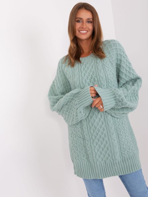 Sweter damski oversize miętowy dzianinowy akrylowy Sweter damski oversize miętowy dzianinowy akrylowy