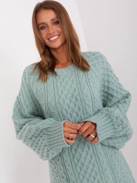 Sweter damski oversize miętowy dzianinowy akrylowy Sweter damski oversize miętowy dzianinowy akrylowy