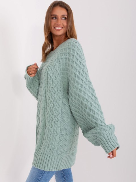 Sweter damski oversize miętowy dzianinowy akrylowy Sweter damski oversize miętowy dzianinowy akrylowy
