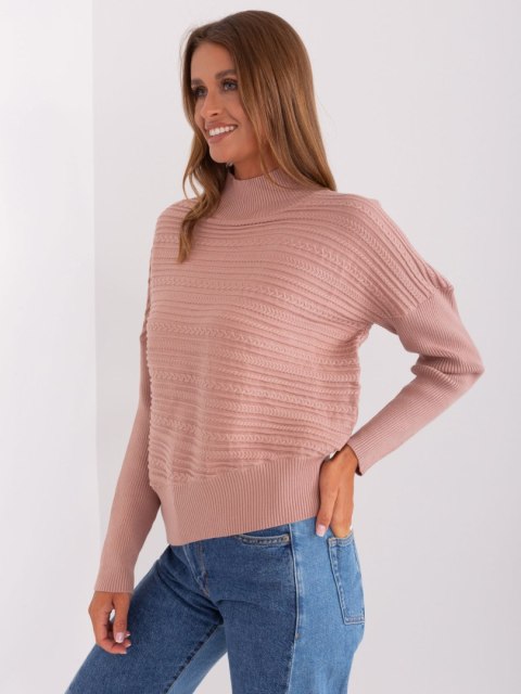 Sweter z półgolfem różowy, oversize, nietoperz, asymetryczny