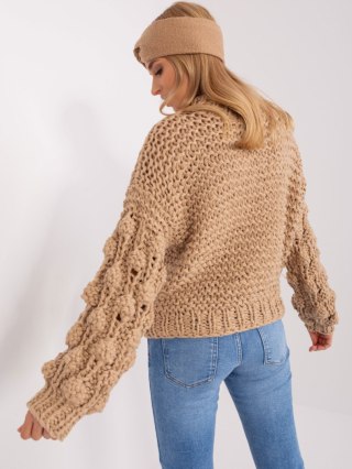 Sweter oversize beżowy gruby splot i bufiasty rękaw