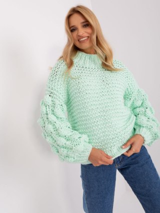 Sweter oversize miętowy gruby splot i bufiasty rękaw
