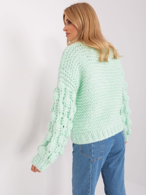 Sweter oversize miętowy gruby splot i bufiasty rękaw Sweter oversize miętowy gruby splot i bufiasty rękaw