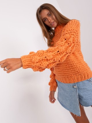 Sweter oversize pomarańczowy gruby splot i bufiasty rękaw