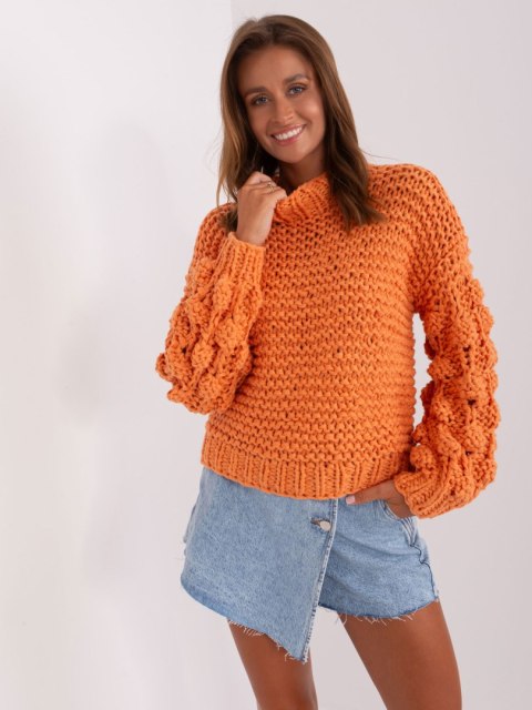 Sweter oversize pomarańczowy gruby splot i bufiasty rękaw