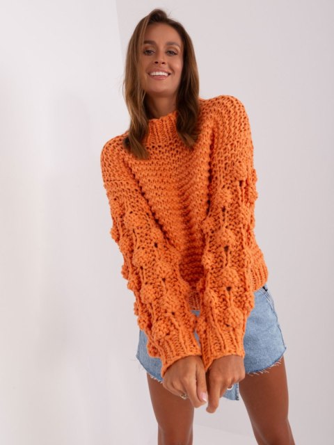 Sweter oversize pomarańczowy gruby splot i bufiasty rękaw