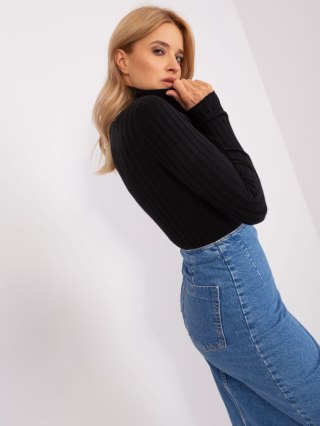 Golf sweter dopasowany prążkowany czarny M/L