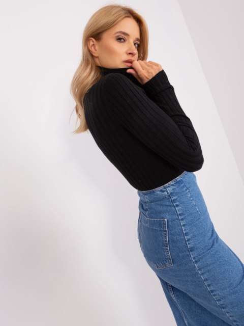 Golf sweter dopasowany prążkowany czarny