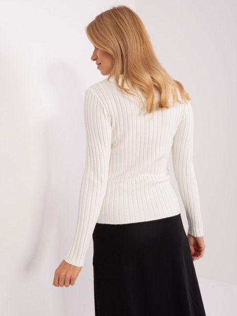 Sweter damski klasyczny w prążek ecru S/M